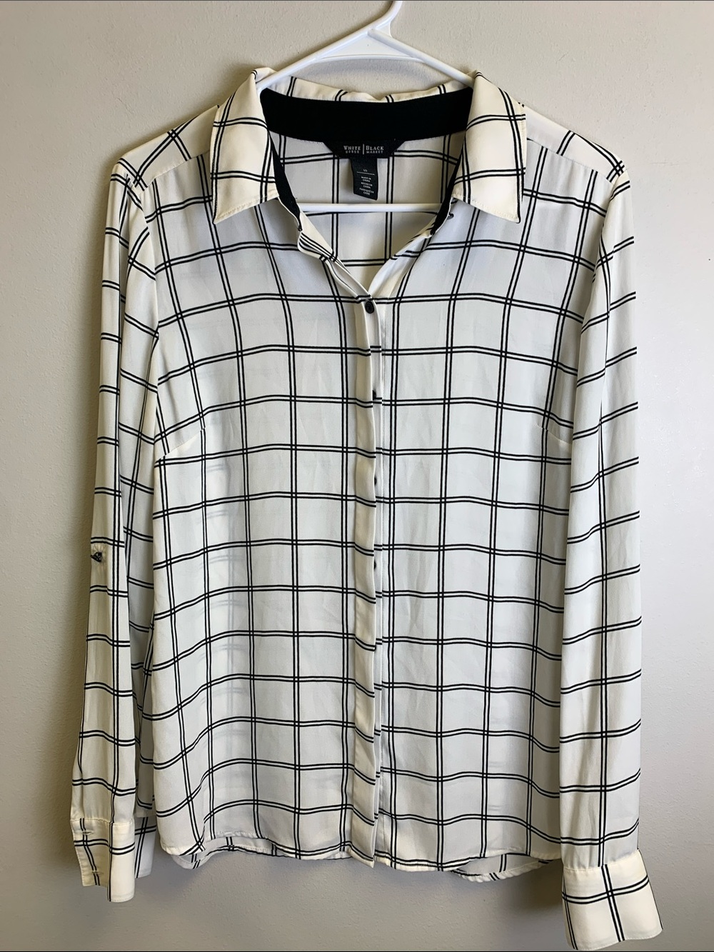 White House Black Market Black and White Windowpane Shirt